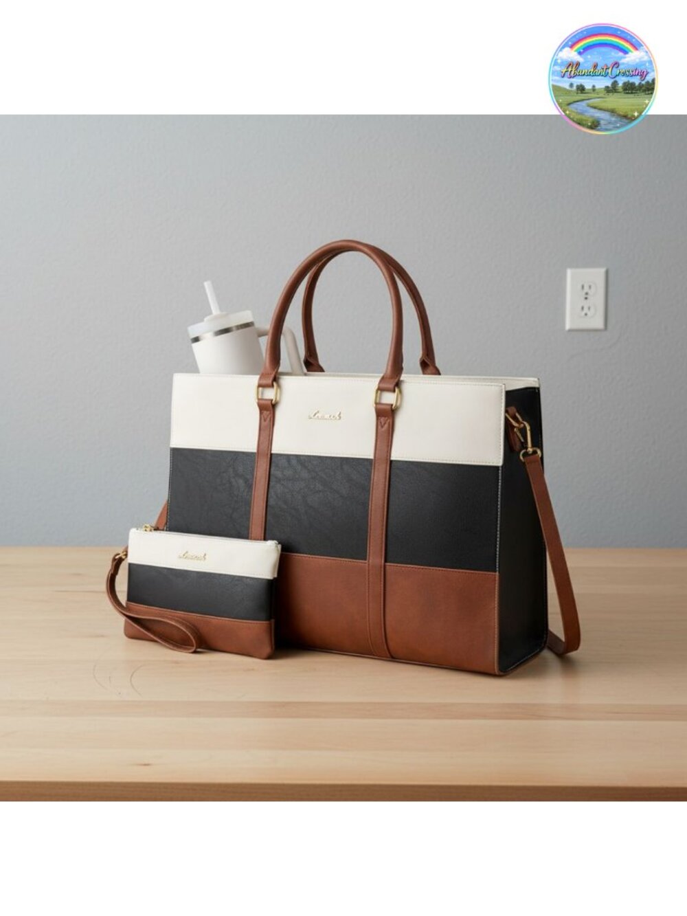 LOVEVOOK 15.6 Inch Laptop Bag PU Leather Tote Briefcase Waterproof Work